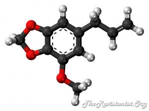 chemical ball and stick model of psychedelic model myristicin